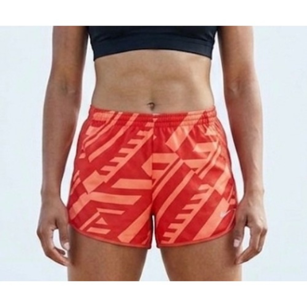 Nike Dri-FIT Running Shorts Red Orange Geometric Graphic Print Size Small